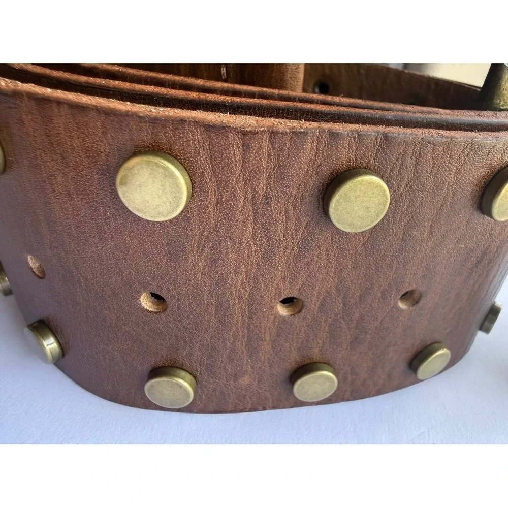 NWT Free People Brown Cognac & Brass Hex Hip Belt Size M/L Y2K